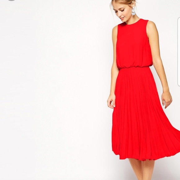 red pleated dress asos